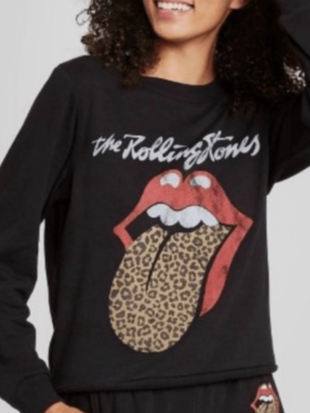 The Rolling Stones Black Sweatshirt with Red Leopard Tongue Graphic. Size XS